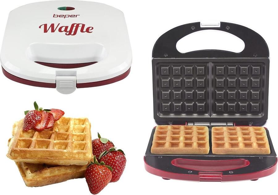 Wafelijzer Wit Rood 780 Watt Met Antiaanbaklaag en Snoeropwikkeling Voor Thuisgebruik