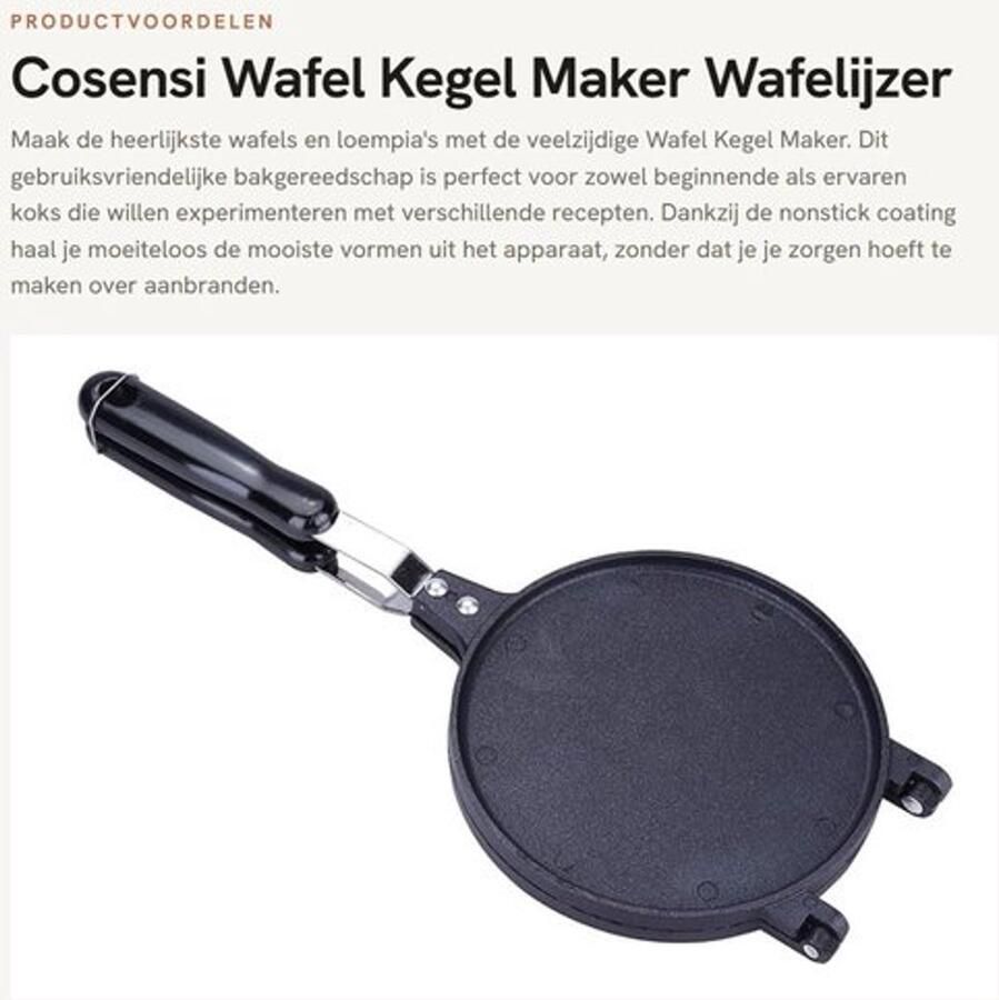 Wafelkegelmaker met Antiaanbaklaag Dubbelzijdige Pan Gemaakt van Gegoten Aluminiumlegering Hittebestendige Handgrepen Duurzaam en Milieuvriendelijk Wafelijzer