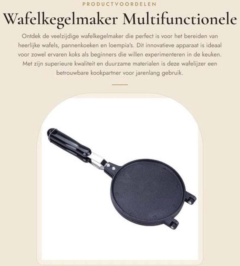 Wafelkegelmaker met Antiaanbaklaag Dubbelzijdige Pan Gemaakt van Gegoten Aluminiumlegering Hittebestendige Handgrepen Duurzaam en Milieuvriendelijk Wafelijzer