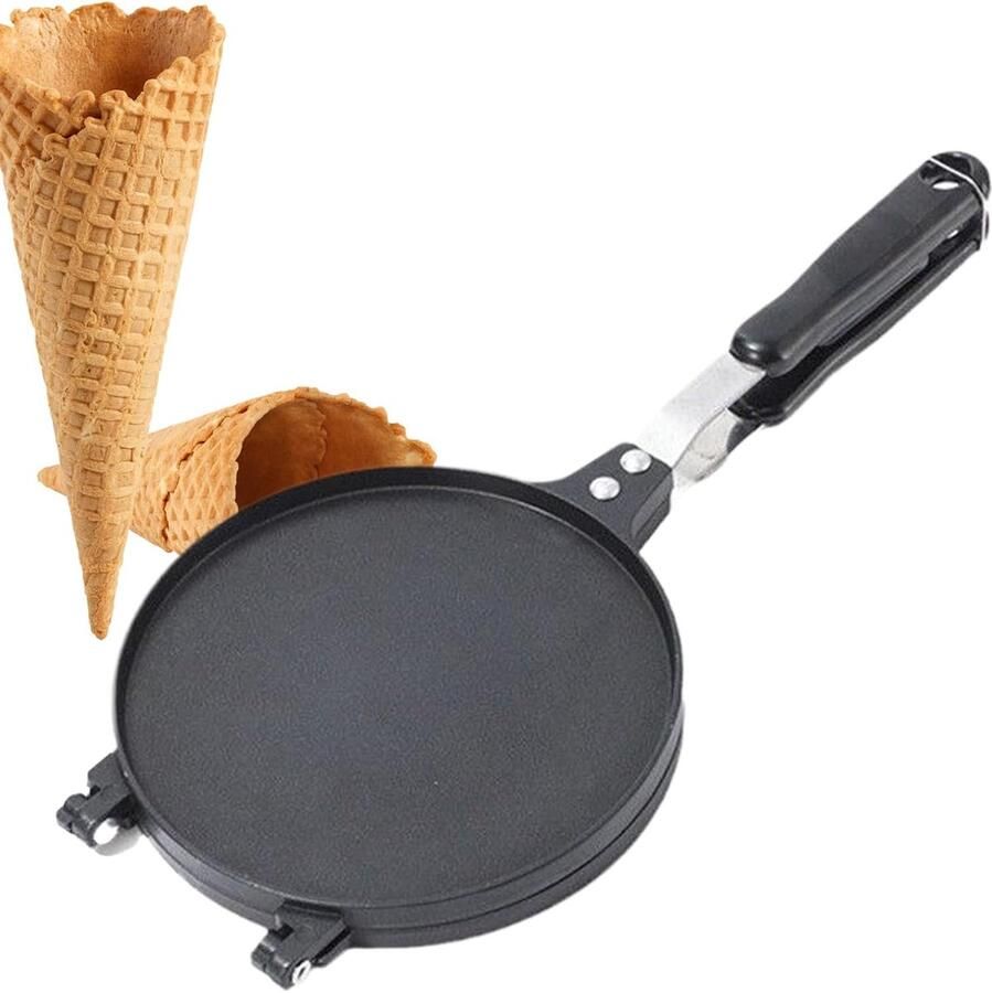 Wafelkegelmaker Wafelijzer Kegels Zelf IJs Maken Lichtgewicht Aluminium 385 x 17 cm Zwart