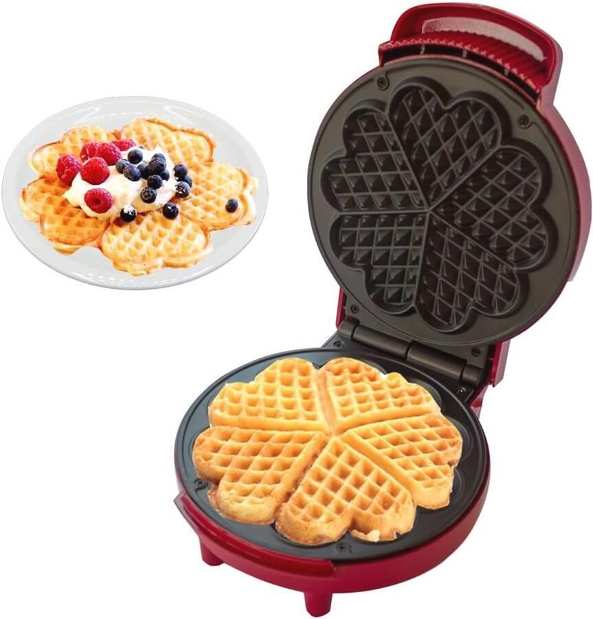 Wafelmachine Hartvormig Met Antiaanbaklaag 1000W Wit en Rood