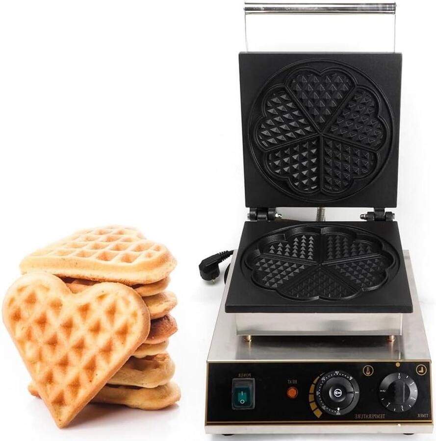 Wafelmachine Wafelijzer Hartvorm Thuis Bakken Instelbare Temperatuur 1750 Watt Zilver