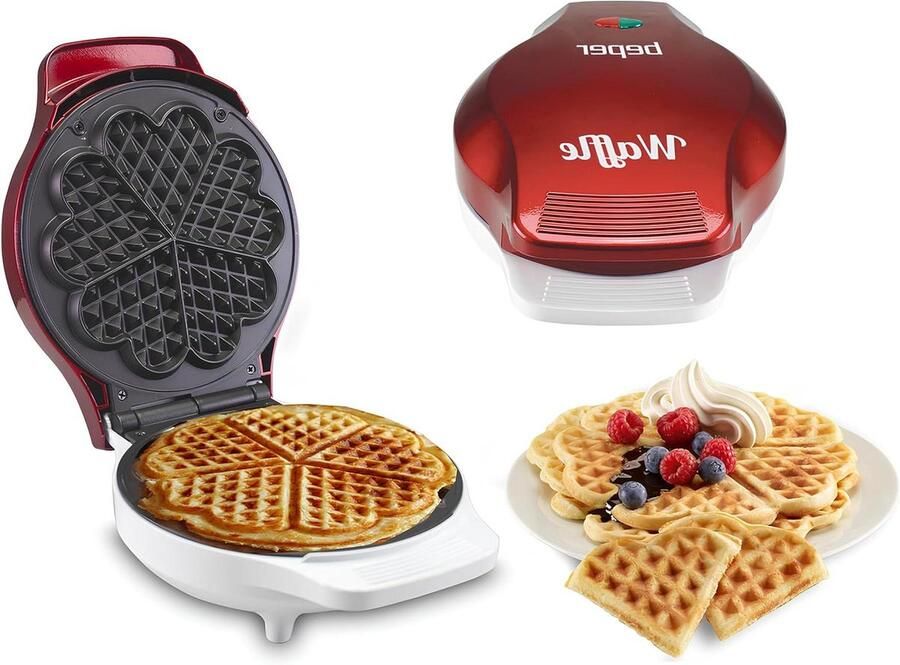 Wafelmaker Apparaat 5 wafels Lekkere wafels bakken Antiaanbaklaag 18 cm plaat Rood Wit