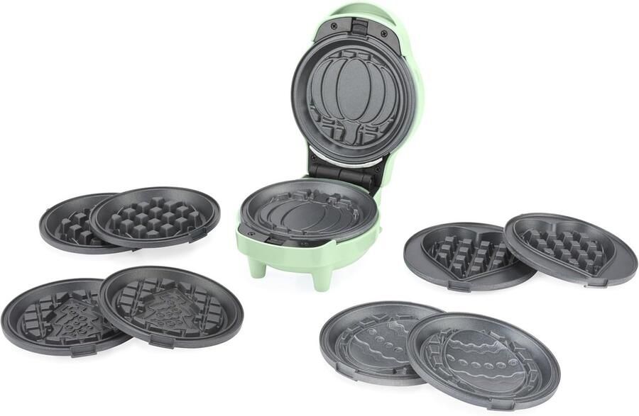 Wafelmaker Apparaat Feestelijke Wafels Maken 5 Verwisselbare Platen Compact Groen