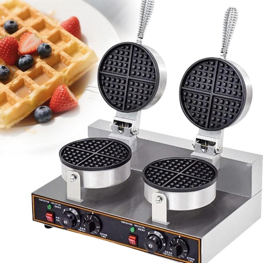 Wafelmaker Bakplaat Professioneel Bakken Dubbelzijdige Verwarming 220V Zilver