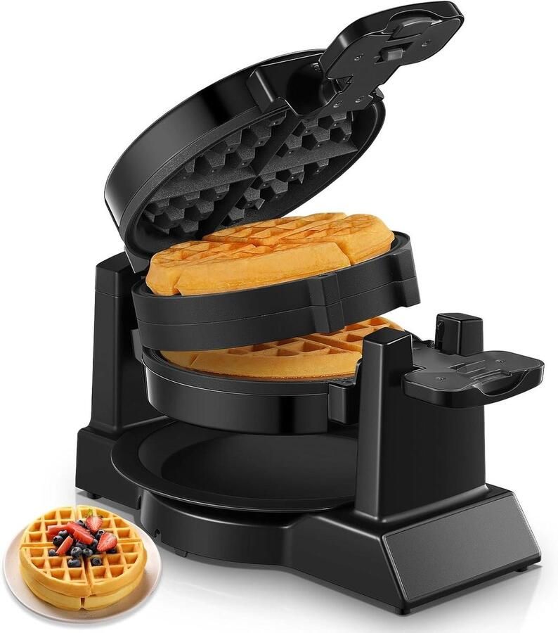 Wafelmaker Belgische wafel Snelle wafels maken 180 graden draaibaar 8 schijven 3 min Zwart