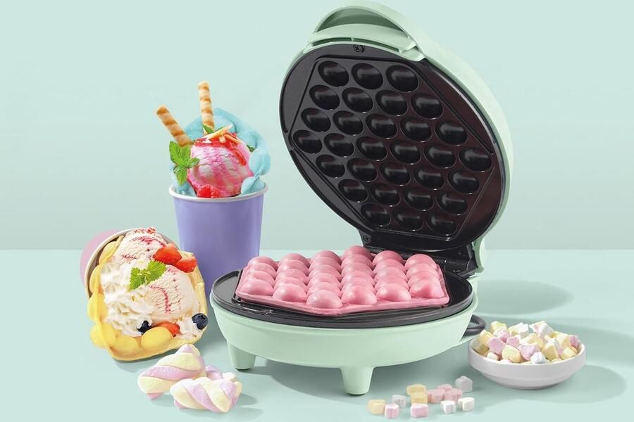 Wafelmaker Bubbelwafels Zoete Snacks Maken PFAS Vrije Anti-aanbaklaag 18cm Blauw