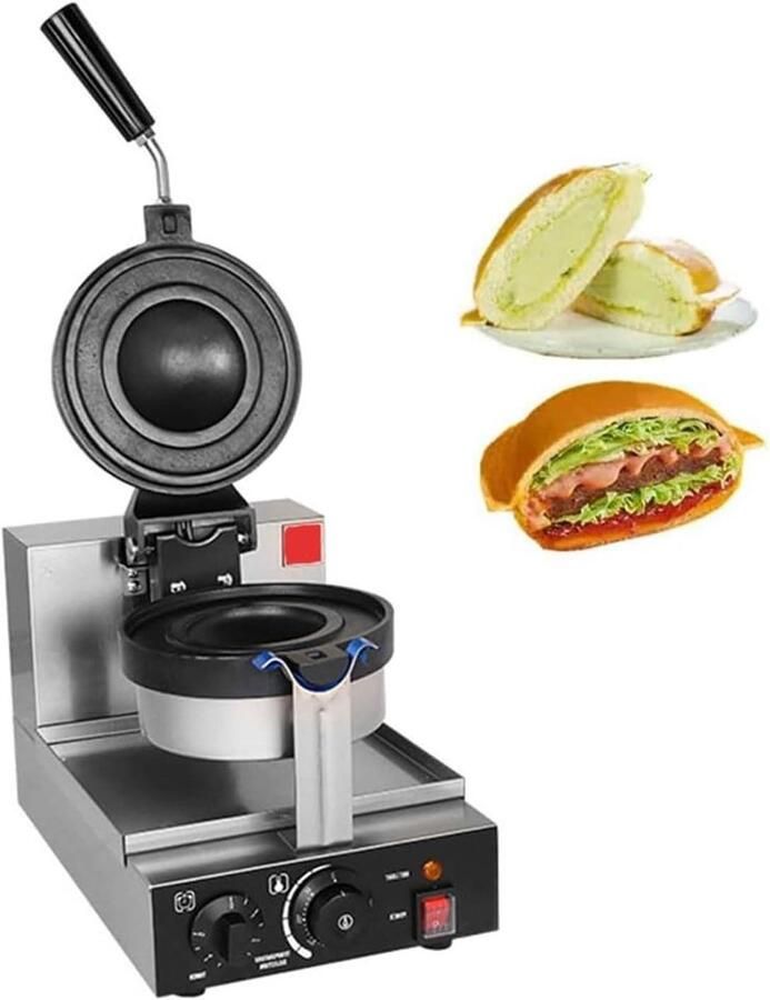 Wafelmaker Burger Wafelijzer Snelle Snacks Maken Dubbelzijdige Verwarming 1300W Zilver