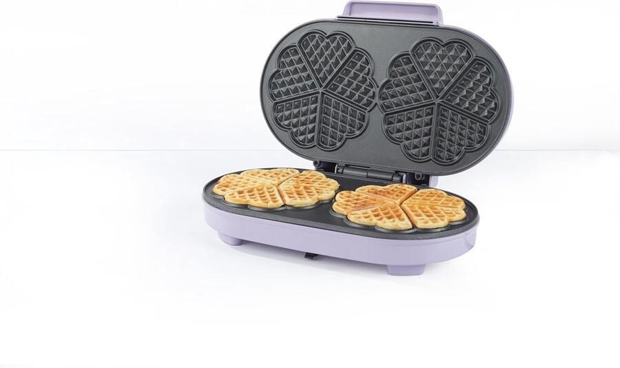 Wafelmaker Hartjes Apparaat voor Wafels Ontbijt Maken Dubbele Vorm 34cm Platen Paars