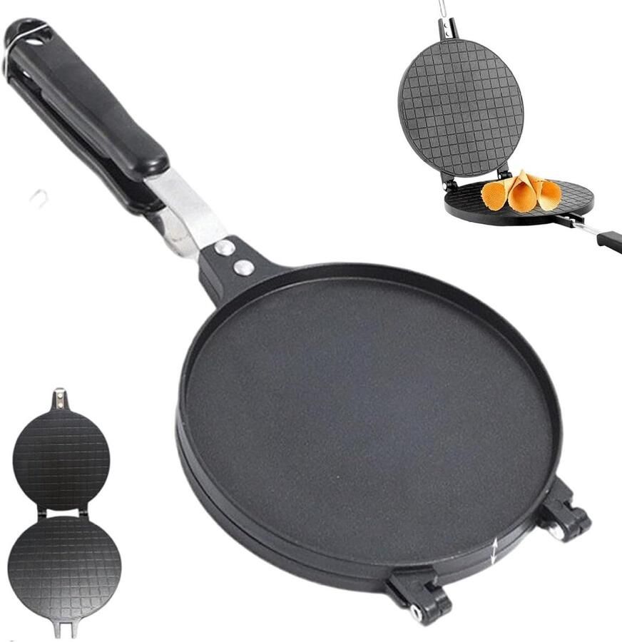 Wafelmaker IJshoorntjesmaker Pannenkoekenmaker Desserts Maken Dubbele Antiaanbaklaag 17 cm Diameter Zwart