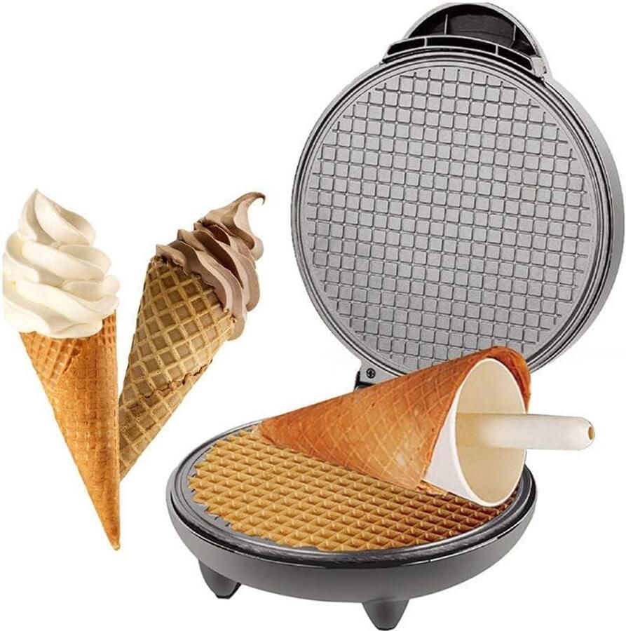 Wafelmaker IJskegels Eierrol Pannenkoek Snelle Snacks Maken Dubbelzijdig Verwarmen 1200 Watt Grijs