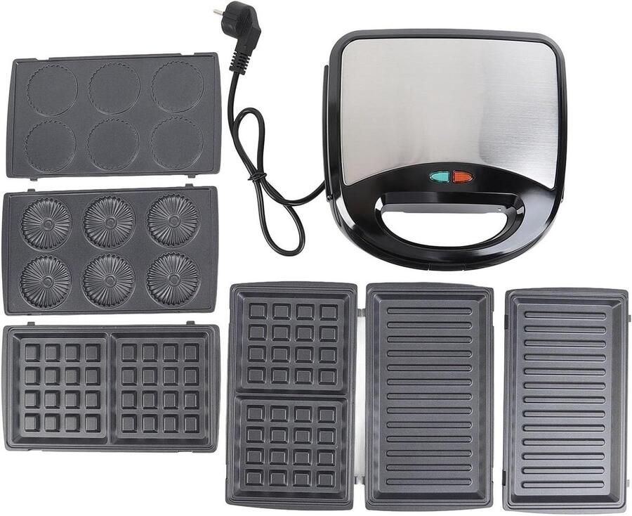 Wafelmaker Ontbijtmaker Ontbijt Maken 4-in-1 Multifunctioneel 28x26x15 cm Zwart