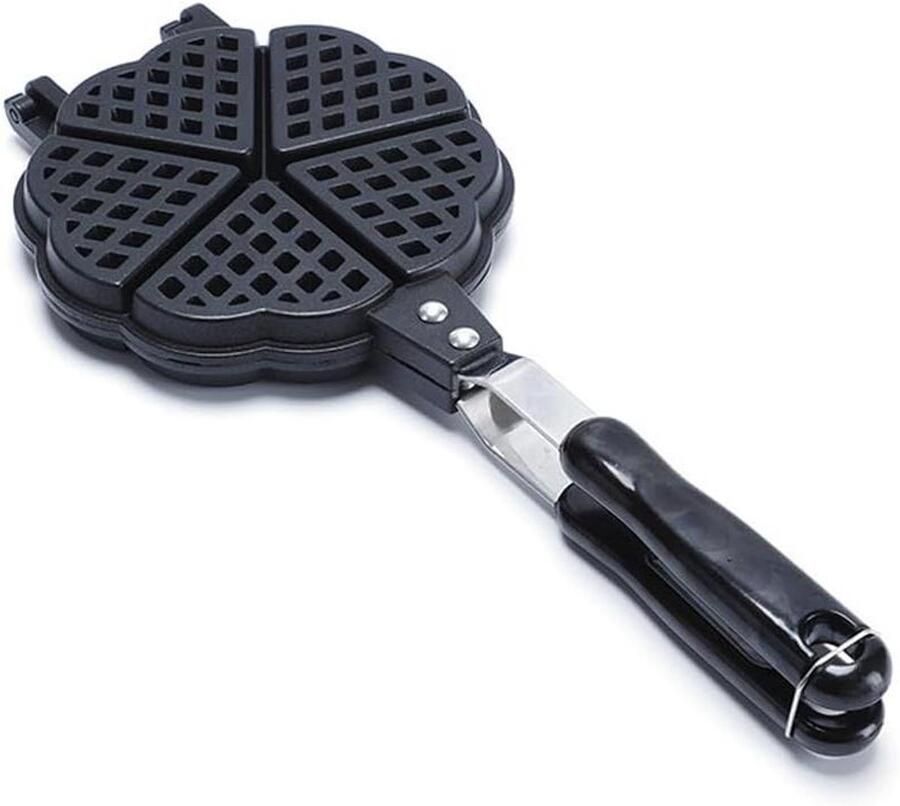 Wafelmaker Pan Hartjes Wafelijzer Mini Ontbijt Maken Speciaal voor Kampvuur 16x36cm Zilver