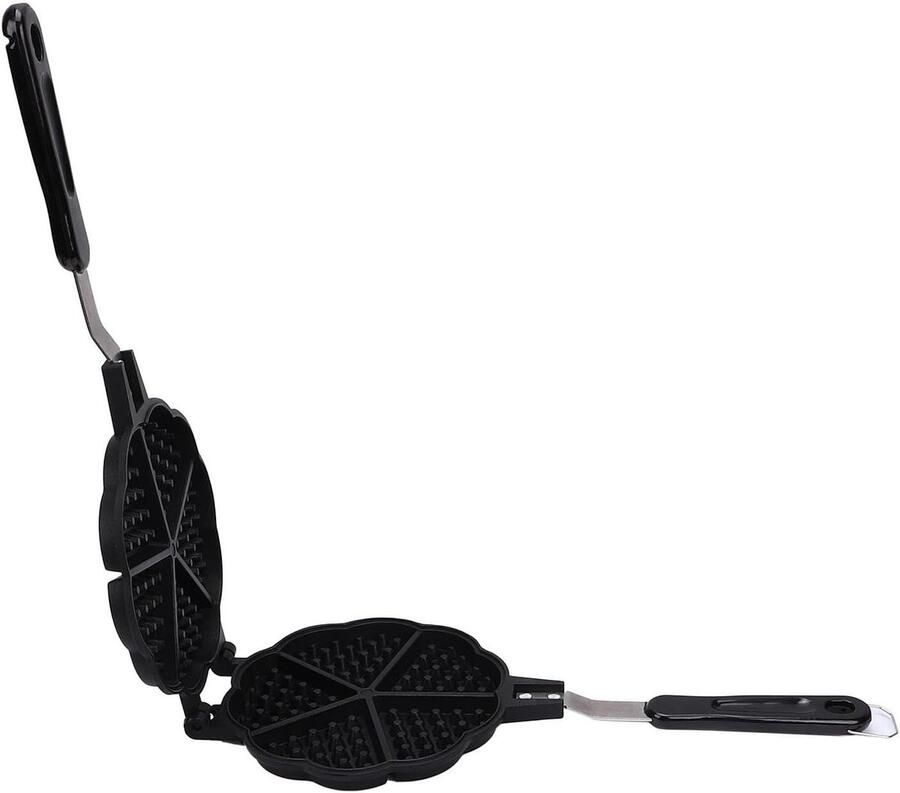 Wafelmaker Pan Hartvormig Wafelijzer Camping Ontbijt Maken Niet-klevend Aluminium 16x36cm Zilver