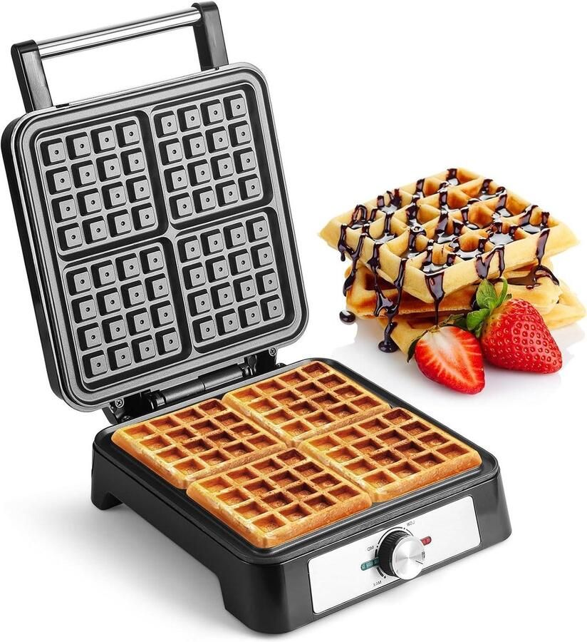 Wafelmaker Wafelijzer Lekkere Wafels Maken Antikleefcoating 25 cm Zwart