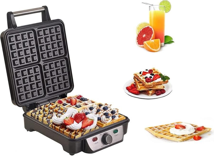 Wafelmaker Wafelijzer Lekkere Wafels Maken Instelbare Temperatuur 30x30x10 cm Zwart