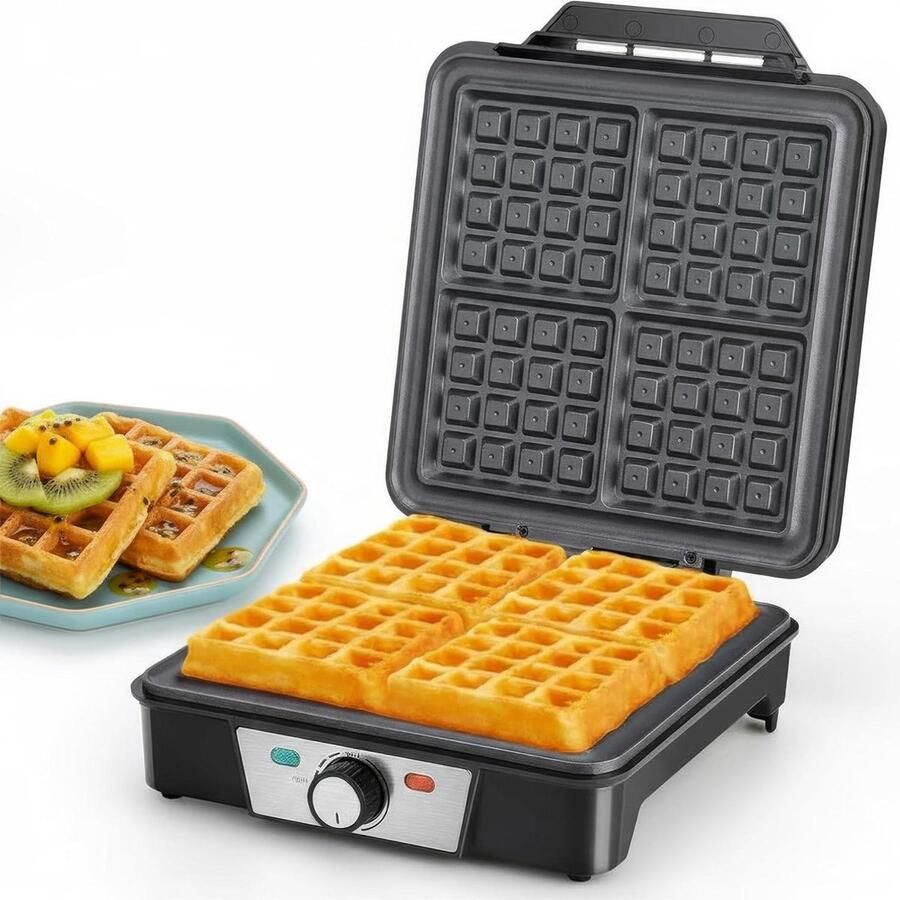 Wafelmaker Wafelijzer Pannenkoekenplaat Lekkere Wafels Bakken Voor 4 Wafels Tegelijk 1200 Watt Zwart