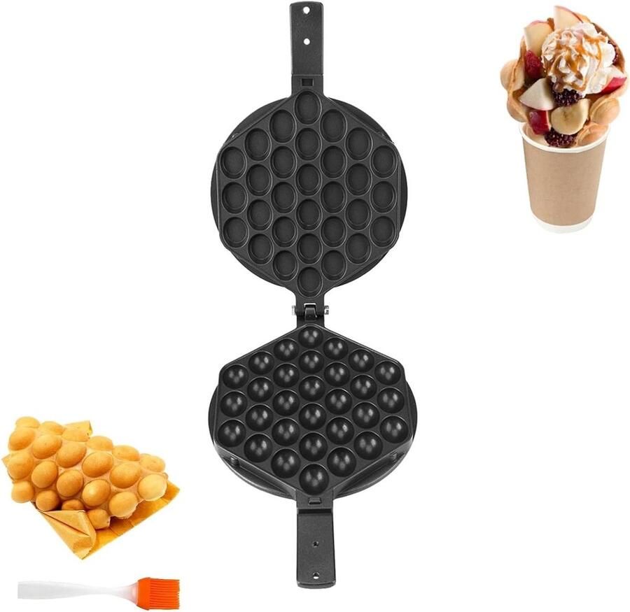Wafelpan Eggette bakplaat Wafels bakken Dubbelzijdig 30 x 20 cm Zwart