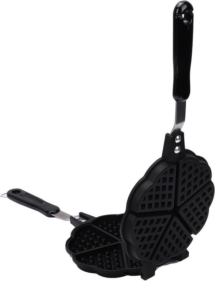 Wafelpan Hartvorm Mini Wafels Bakplaat Ontbijt Maken Gelijkmatige Warmte 16x36 cm Zwart