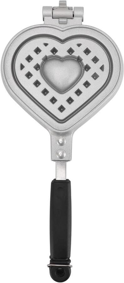 Wafelpan Hartvorm Wafelijzer Cakevorm Ontbijt Maken Dubbelzijdig Bakken 14.5x35cm Zilver