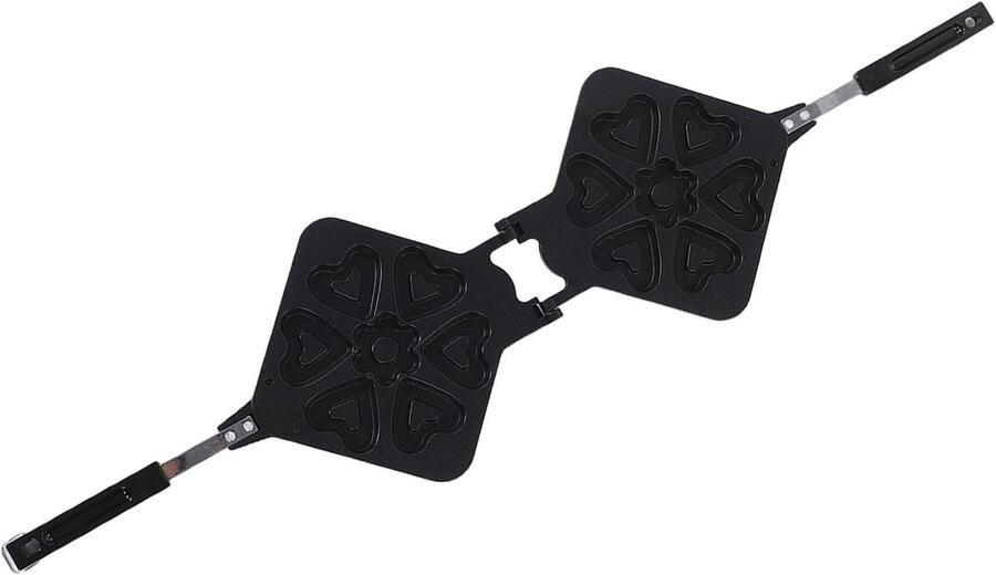 Wafelijzer Pan Hartvorm Koekenpan Ontbijt Maken Dubbelzijdig Koken 22.5 x 44 cm Zwart