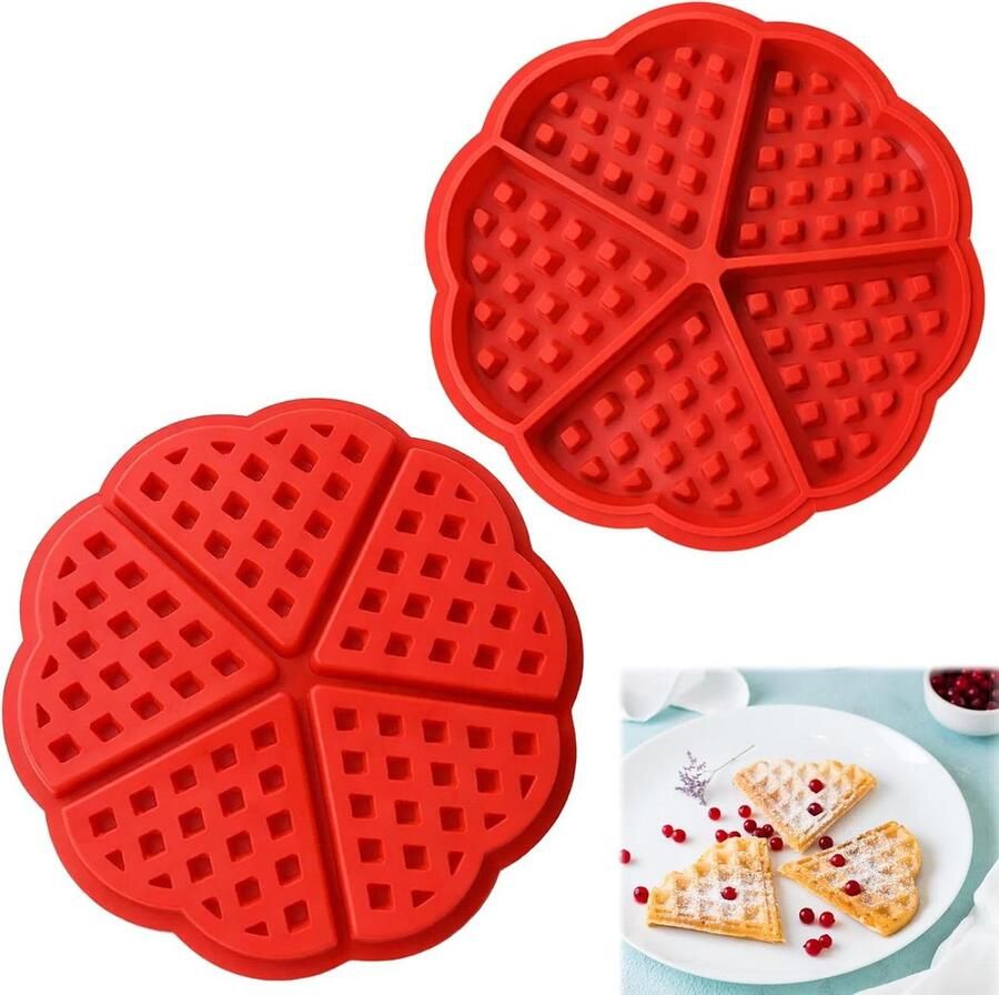 Wafelvorm Airfryer Siliconen Bakvorm Belgische Wafels Maken Hartvorm Ontwerp 20x20x2 cm Rood