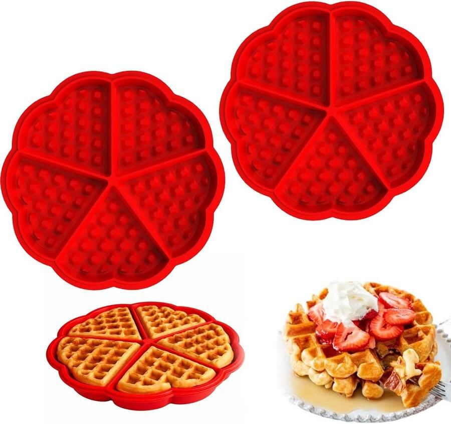 Wafelvorm Airfryer Siliconen Bakvorm Thuis Bakken Anti-aanbaklaag 17.5 cm Hartjes Rood