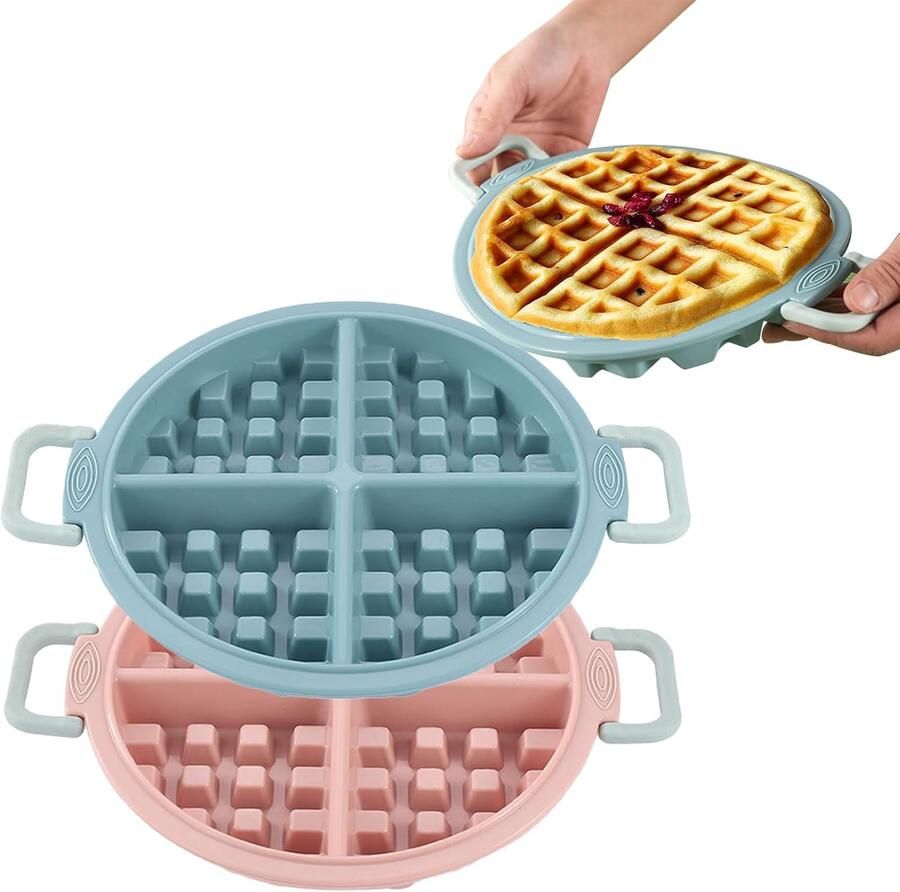 Wafelvorm siliconen 25 x 19 3 cm 4 holtes blauw en roze ideaal voor zelfgemaakte wafels 2 stuks ServiceTopper