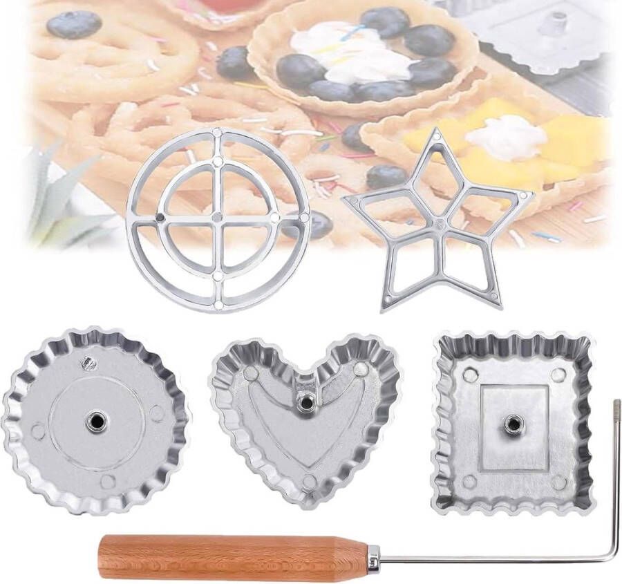 Wafelvormpjes hartvormig 6-delige set Traditionele deegvorm met handvat Wafelijzer vorm Aluminium braad-snackvorm Taartprint koekjesgebakvorm