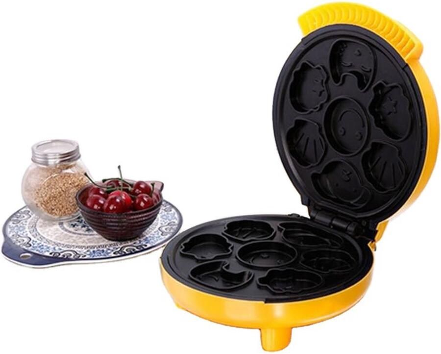 Waffelmachine-7 vormen-snelle verwarming-compacte opslagruimte-thuisvermaak-geel-21 * 25 * 8cm