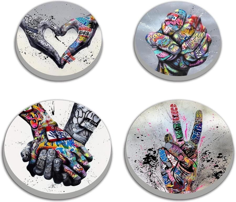 Walarky Graffiti Ronde Metalen Kookplaat Covers 4-Stuk Kachel Plaat Kookplaat Covers Voor Elektrische Fornuizen Top Brander Gas Range Oven Protector Keuken Accessoires Keuken Accessoires Moderne