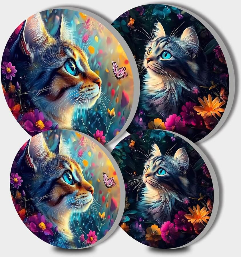 Walarky Kat en kleurrijke bloemen foto ronde kookplaat covers 4-delig fornuis plaat fornuis kookplaat covers voor ShopVlot