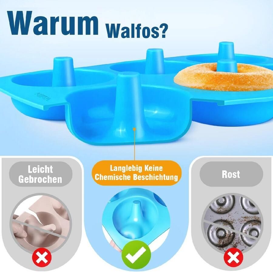 Walfos Siliconen donutvormen siliconen donut bakvorm anti-aanbak donut bakplaat voor cake bagels muffins geschikt voor vaatwasser oven magnetron (3 stuks 6 cup Regular Donut Pan)