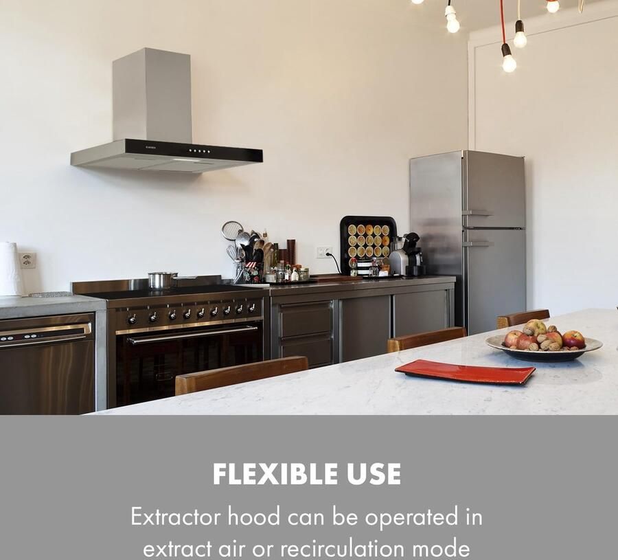Wand afzuigkap Keukenventilatie Frisse lucht Energiezuinig LED 60 cm breed Zilver