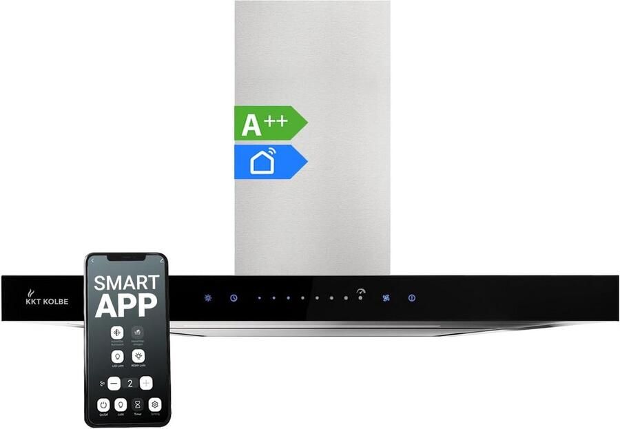 Wandafzuigkap 60 cm RVS en Zwart Glas met TouchControl en WiFi