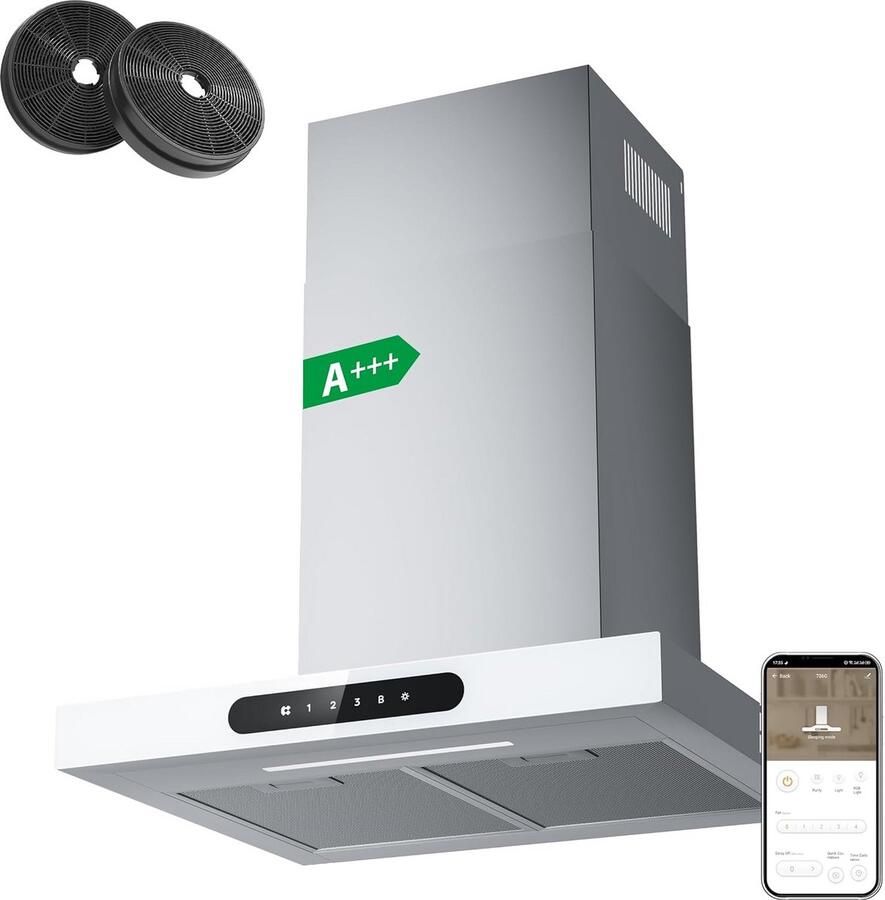 Wandafzuigkap 60 cm RVS Glas App Bediening en LED Verlichting