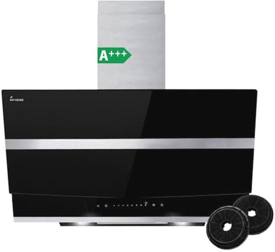 Wandafzuigkap 80 cm met automatische uitschakeling RVS met zwart glas 9 snelheden Touch control