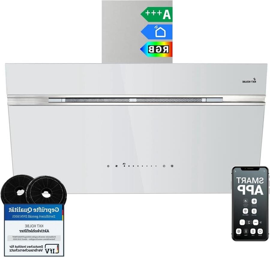 Wandafzuigkap Afzuigkap keuken Koken zonder geurtjes RGBW sfeerverlichting 90 cm Wit