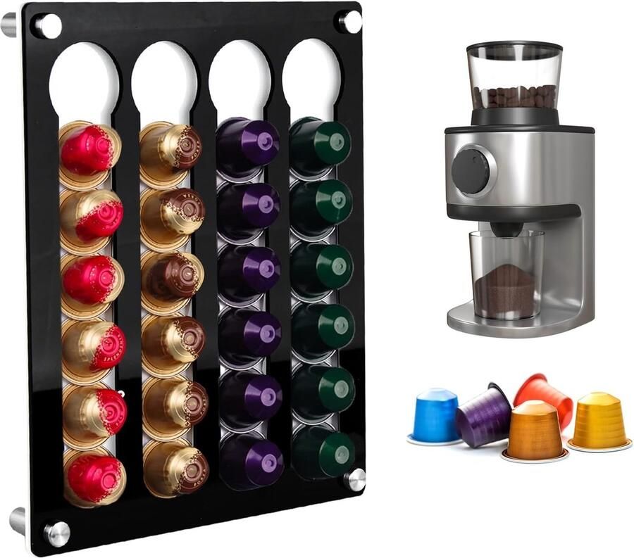 Wandhouder voor 20 x 25 capsules van acryl Koffiecapsule opslag voor Nespresso Dolce Gusto en Lavazza Ideaal voor kantoor en keuken