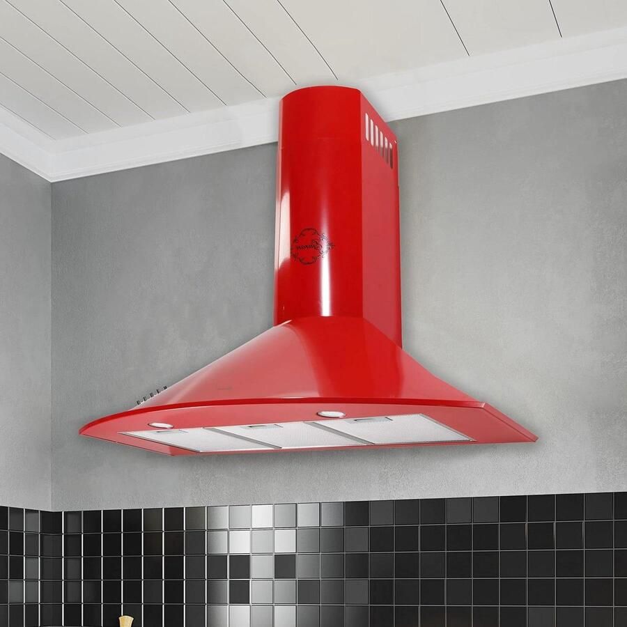 Wandkap Afzuiging Kookventilator Koken Lucht 1000m³ u Vermogen 90 cm Breed Rood - Foto 1