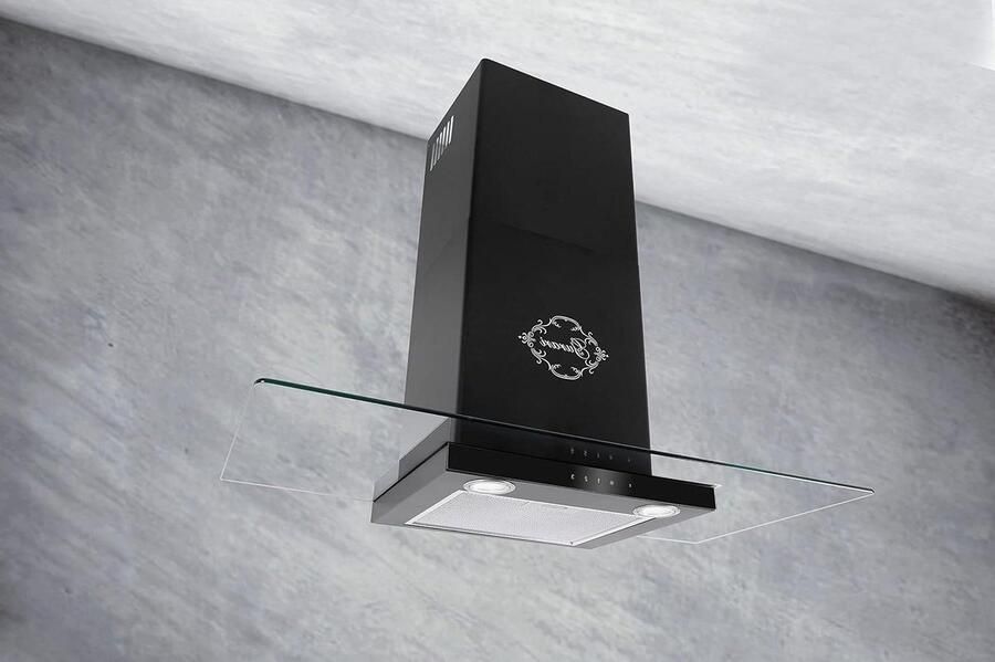 Wandkap Afzuigkap Keukenventilator Koken Geurtjes Weg 1000m³ u Krachtige Motor 60 cm Breed Zwart Glas
