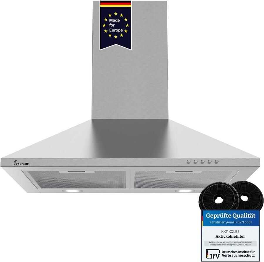 Wandmontage Afzuigkap 60 cm RVS met Stahoogte en LED-Verlichting