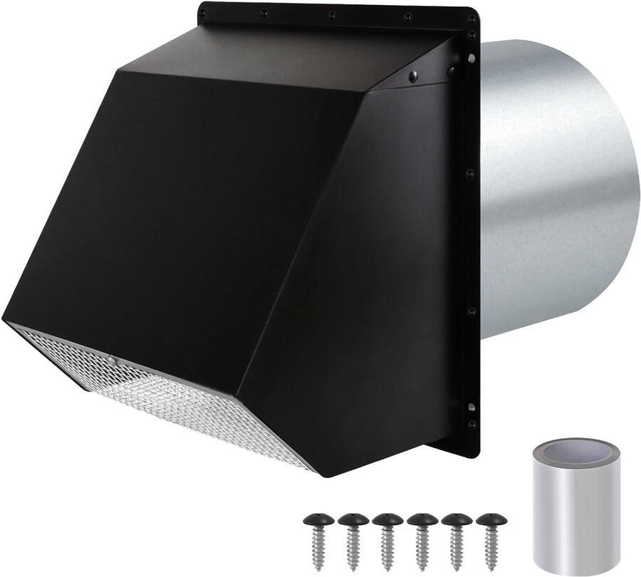 Wandventilatie Kap Afzuigkap Buiten Lucht Afvoeren Met Demper Scherm 8 Inch Diameter Zwart