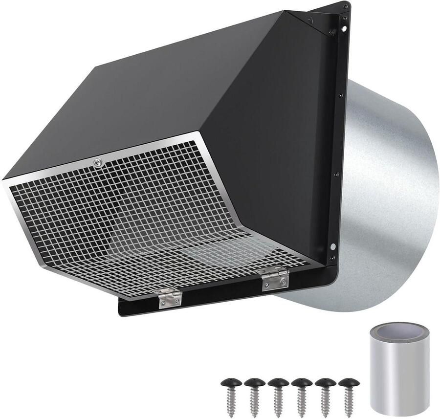 Wandventilatie met Scherm Afzuigkap Ventilatie Luchtuitlaat Buiten Veerbelaste Demper 10 Inch Diameter Zwart