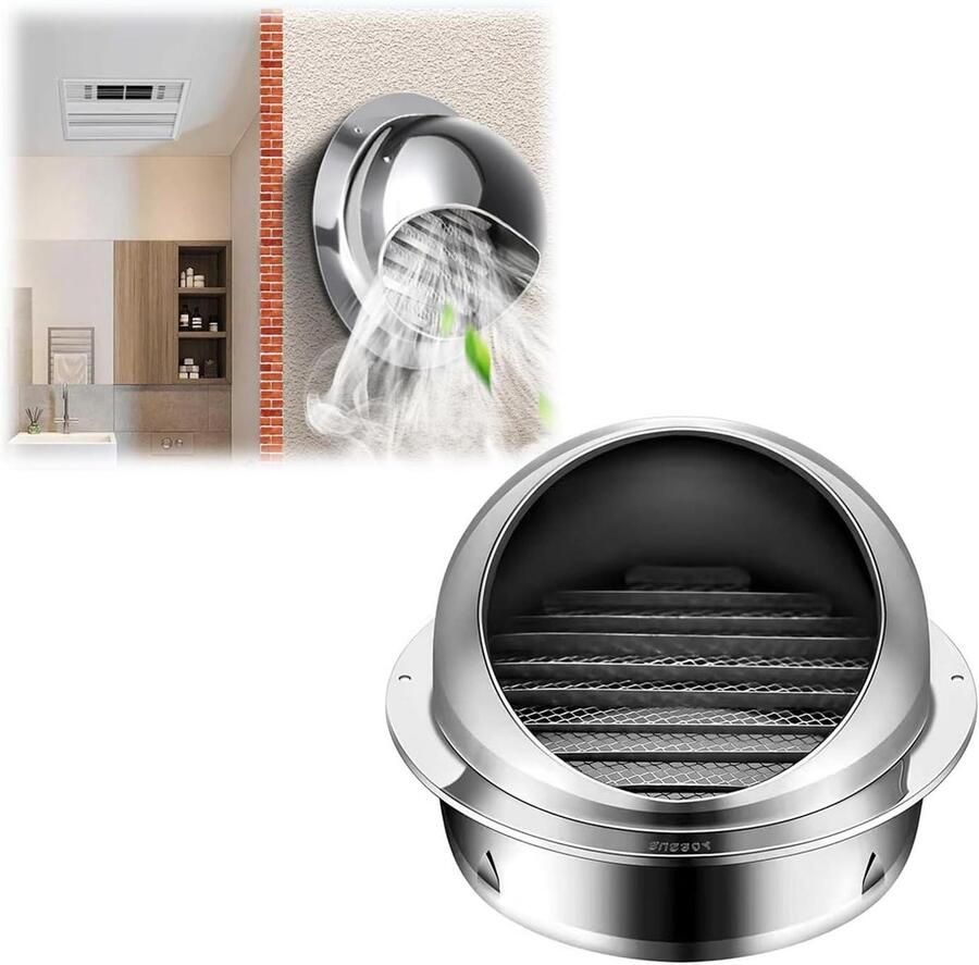 Wandventilatiedop Ventilatieafdekking Afzuigkap Luchtstroom Reguleren Halfbolvormig Ontwerp 100mm Zilverkleurig