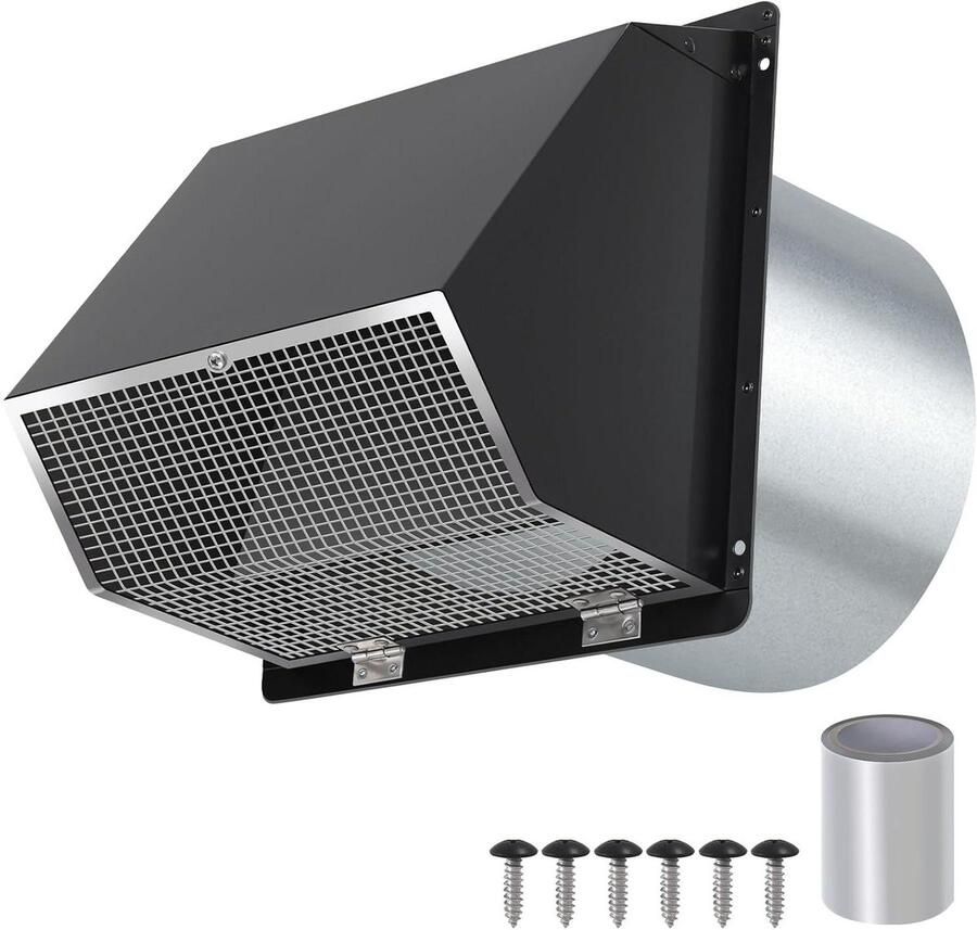 Wandventilatiekap met Scherm Afzuigkap Buitenmuur Ventilatie Luchtuitlaat Veerbelaste Terugslagklep 25.40 cm Zwart