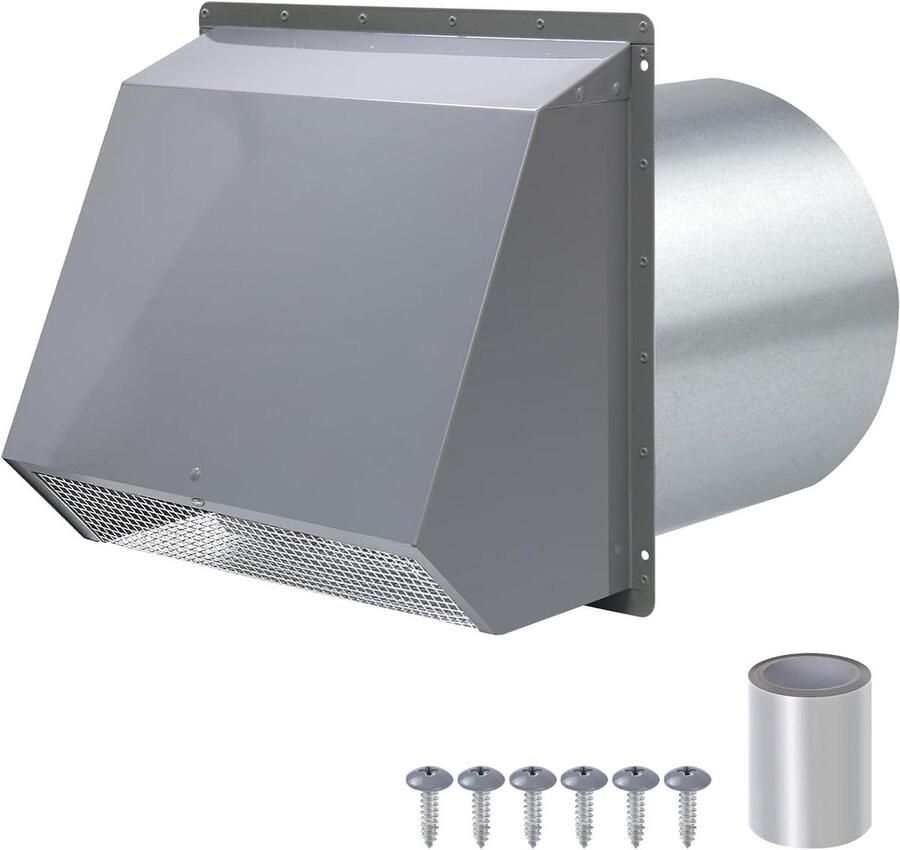Wandventilatiekap met Scherm Afzuigkap Uitlaat Lucht Afvoeren Veerbelaste Demper 25.40 cm Grijs