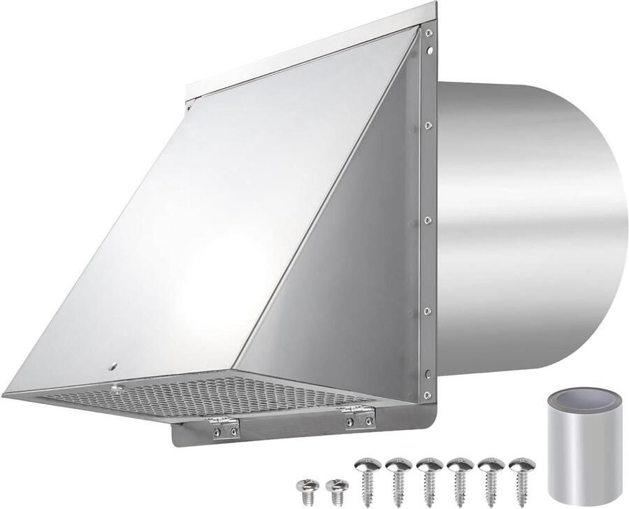 Wandventilatierooster Afzuigkap kap Luchtuitlaat buiten Met schokdemper 254 cm diameter Roestvrij staal