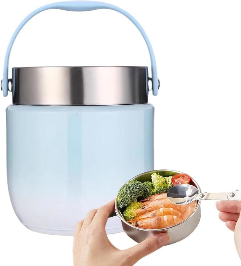 Warme Maaltijd Container Thermos Lunchbox Buiten Eten Lekvrij Ontwerp 1200ml Blauw