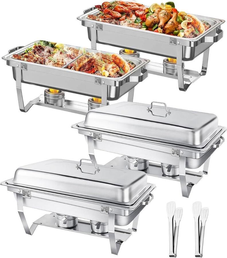 Warmhoudbak Buffet Voedselwarmer Set Feestelijke Evenementen Afgerande Randen 9 Liter Zilver